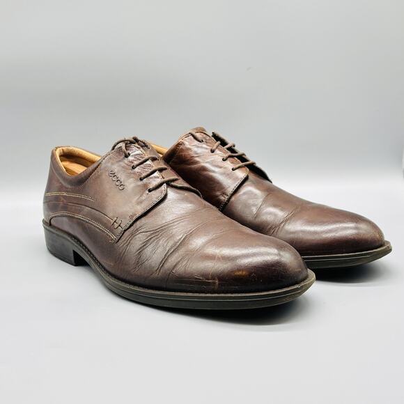 Ecco Shoes Mens 12.5 Brown Leather Lace Up Oxford Dress Plain Toe Comfort Casual main image 6